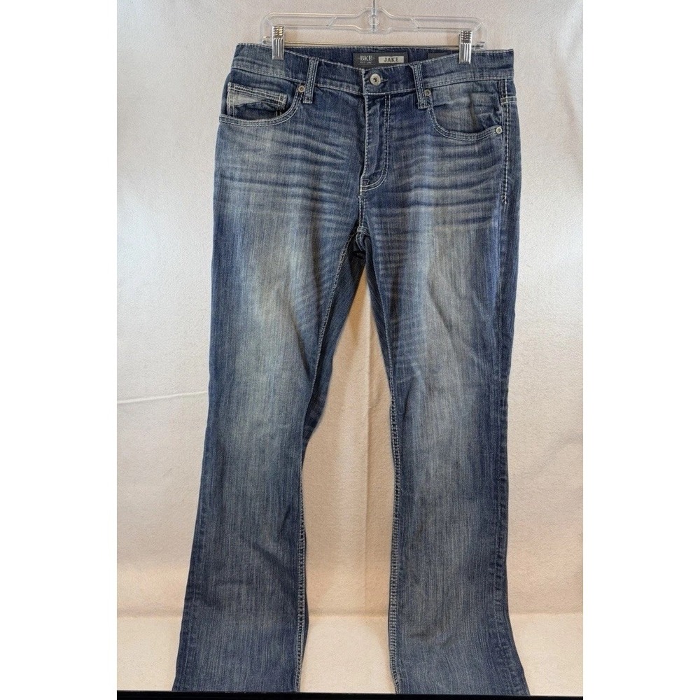 BKE Buckle Jeans Mens 33x34 Blue Denim JAKE Pants, Straight Leg, Distressed - Picture 3 of 11